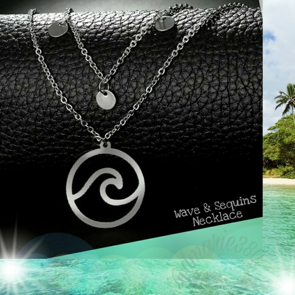 Boho Sea Wave Pendant w/ Sequins charms necklace - Picture 4 of 8